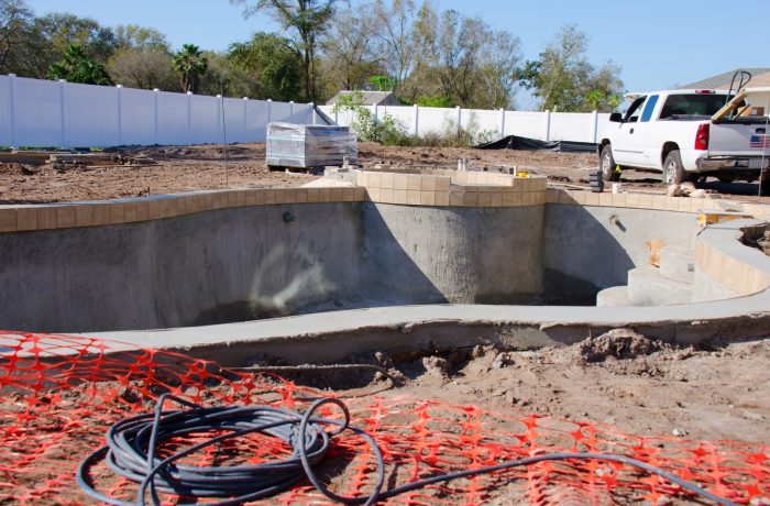 Excavated in-ground swimming pool under construction