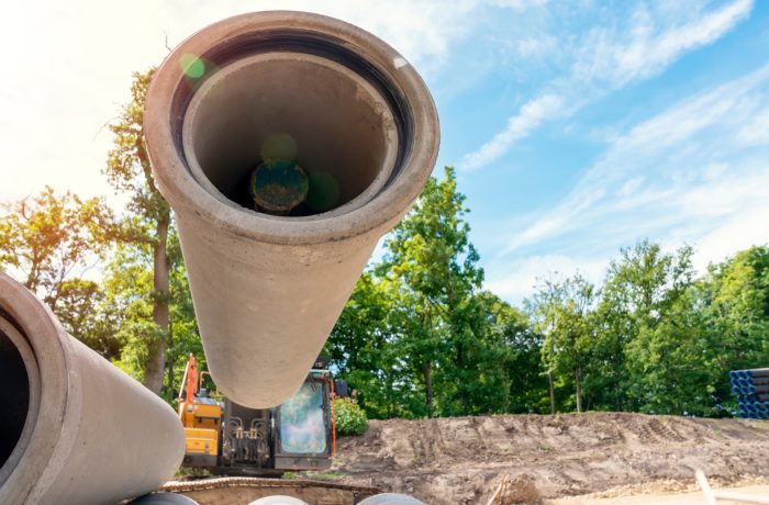 Concrete culvert pipes ready for installation
